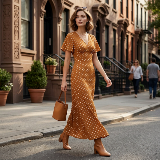 🎉 Soldes 2026 — Plus de 139 000 vendus ! 👗 Robe maxi à pois col V femme – Manches volantées élégantes 🌸