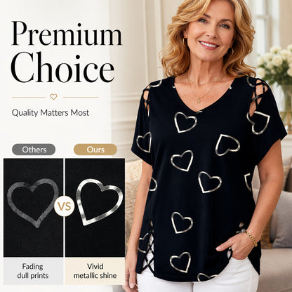 🎉 Soldes 2026 — Plus de 39 000 ventes ! 💞 T-Shirt Femme Grande Taille à Imprimé Cœur – Chic et Confort Toute la Journée 🌸