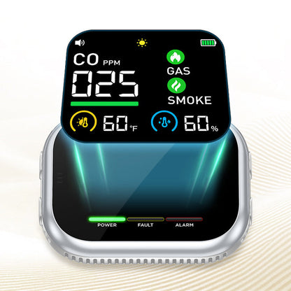 🎉 Promo –50% ! 🛡️ Alarme Multigaz Portable 6-en-1 – Écran LCD, Surveille CO, Gaz, Fumée, Température & Humidité, Alerte Sonore ✨