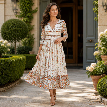 🎉 Soldes 2026 — Plus de 22 800 Vendus!💐 Robe décontractée femme à col V et imprimé