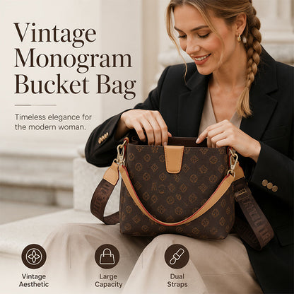🎉 2026 Soldes — Plus de 31 000 vendus ! 💞 Sac seau chic femme – PU monogramme vintage
