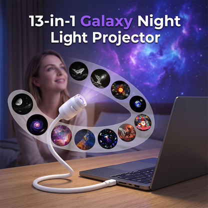 🌌 PROMO LIMITÉE 50% DE RÉDUCTION ! ✨ Lampe projecteur ciel étoilé USB – 13 films interchangeables, col flexible – Relaxant, Magique, Cadeau 🌙