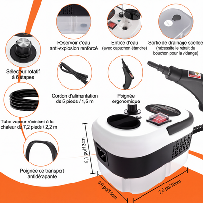 🧹💨 Nettoyeur à vapeur portatif multifonction — 2500 W, 6 niveaux de pression, sans produits chimiques 🏠🚗