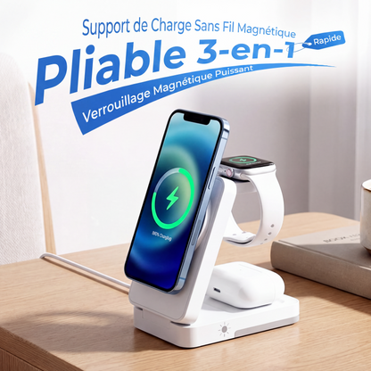 🔌 PROMO LIMITÉE 50% DE RÉDUCTION ! ✨ Support de charge magnétique pliable 3‑en‑1 – Compact, Pratique 🌙