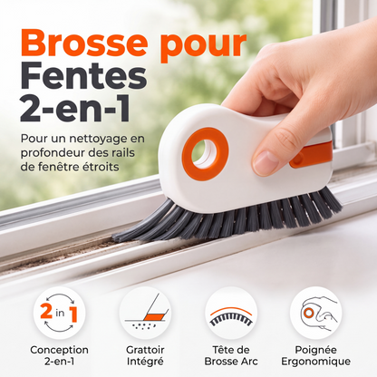 🏆 Offre spéciale du dernier jour :18.99€ ! 🔥 1 achetés 1 offerts 🎁Brosse de nettoyage pour rainures de fenêtre 2-en-1 avec grattoir intégré