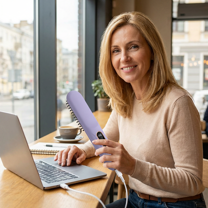 💇 PROMO LIMITÉE 54% DE RÉDUCTION ! ✨ Peigne lisseur sans fil portable chauffant cheveux usage nomade – Compact, Sûr, Voyage 🧳