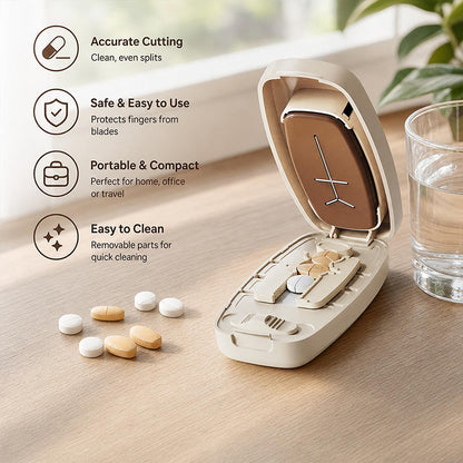 💊 PROMO LIMITÉE 50% DE RÉDUCTION ! ✨ Coupe‑pilules portable avec boîte de rangement – Précis, Sûr, Compact 🎒