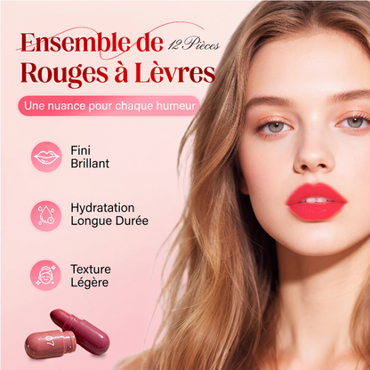 💄 PROMO LIMITÉE 50% DE RÉDUCTION ! ⚡ Coffret 12 rouges à lèvres mats mini‑capsule – Hydratant, Longue tenue, Toutes occasions ✨