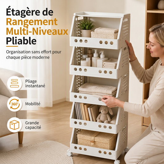 🛒 PROMO LIMITÉE 60% DE RÉDUCTION ! ✨ Organisateur pliable à roues – Mobile, Compact, Polyvalent 📦