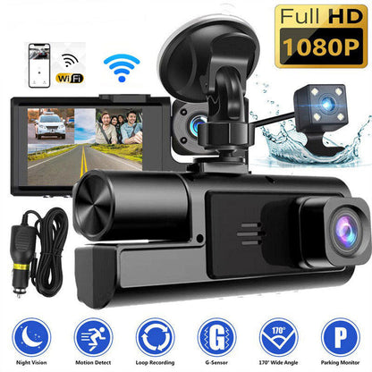 🚗 PROMO LIMITÉE -50% 📹 Caméra Tableau de Bord 1080P — Triple Objectif, Couverture Complète