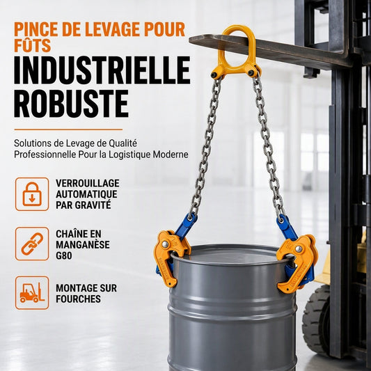 🏗️ PROMO LIMITÉE -50% 🛢️ Pince de Levage de Fûts — Chaînes G80, Prise Automatique 🔒