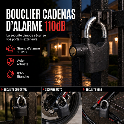 Cadenas à alarme antivol en alliage d'aluminium de 70 mm, serrure de portail de sécurité pour entrepôt, moto et vélo, fourni avec piles