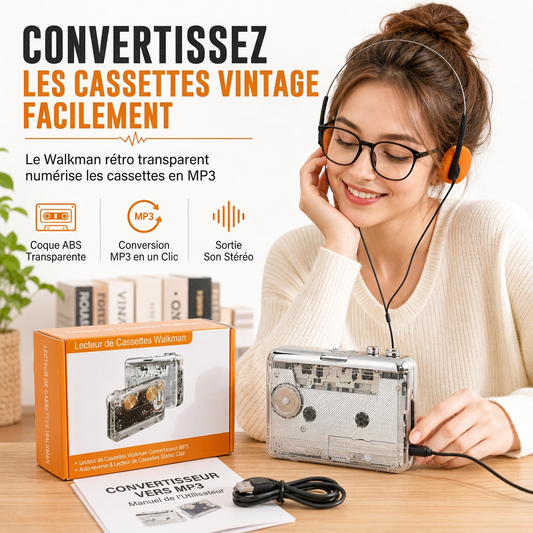 📼 -50% AUJOURD'HUI 🎵 Lecteur Cassette Transparent — Réécoutez Vos Souvenirs 🎧