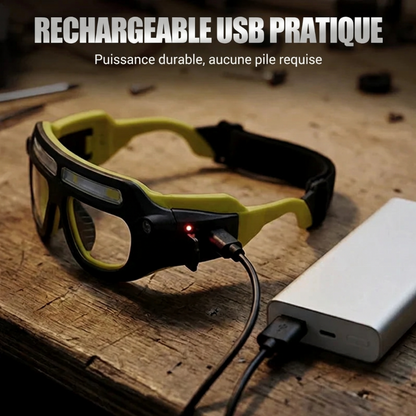 🔦 PROMO -50% ! Lampe Frontale LED Style Lunettes — 5 Modes, Capteur ✨