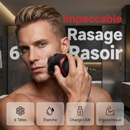 🪒 50% de Réduction ✨ Rasoir Électrique 6 Têtes Flottantes — Étanche & USB-C 🔋