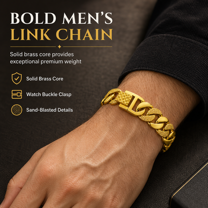 🎉 Promo –50% ! 📿 Bracelet Gourmette Homme en Laiton Massif – Finition Dorée Mate Sablée & Fermoir Double Cliquet, Style Affirmé ✨